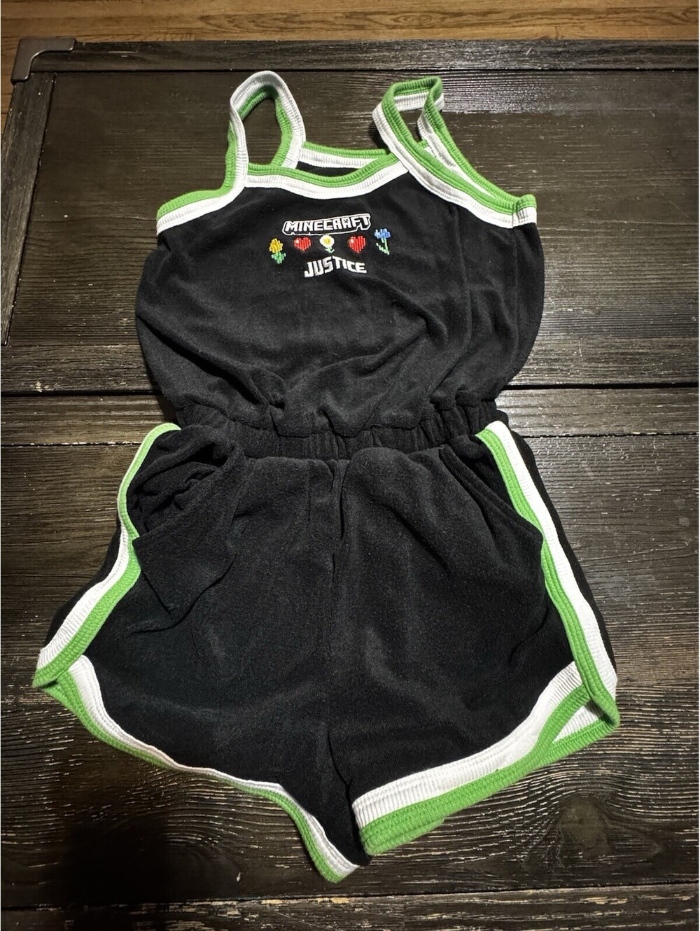 Minecraft x Justice Girls Romper Size S 7/8 Black Green Floral Shorts